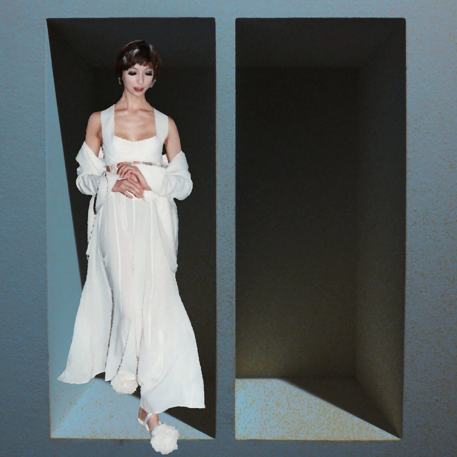 Robe blanche en mouvement dans un décor architectural