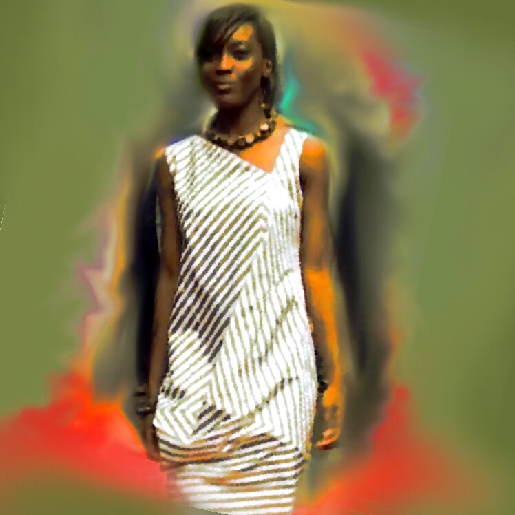 Robe rayée, portrait au halo peint