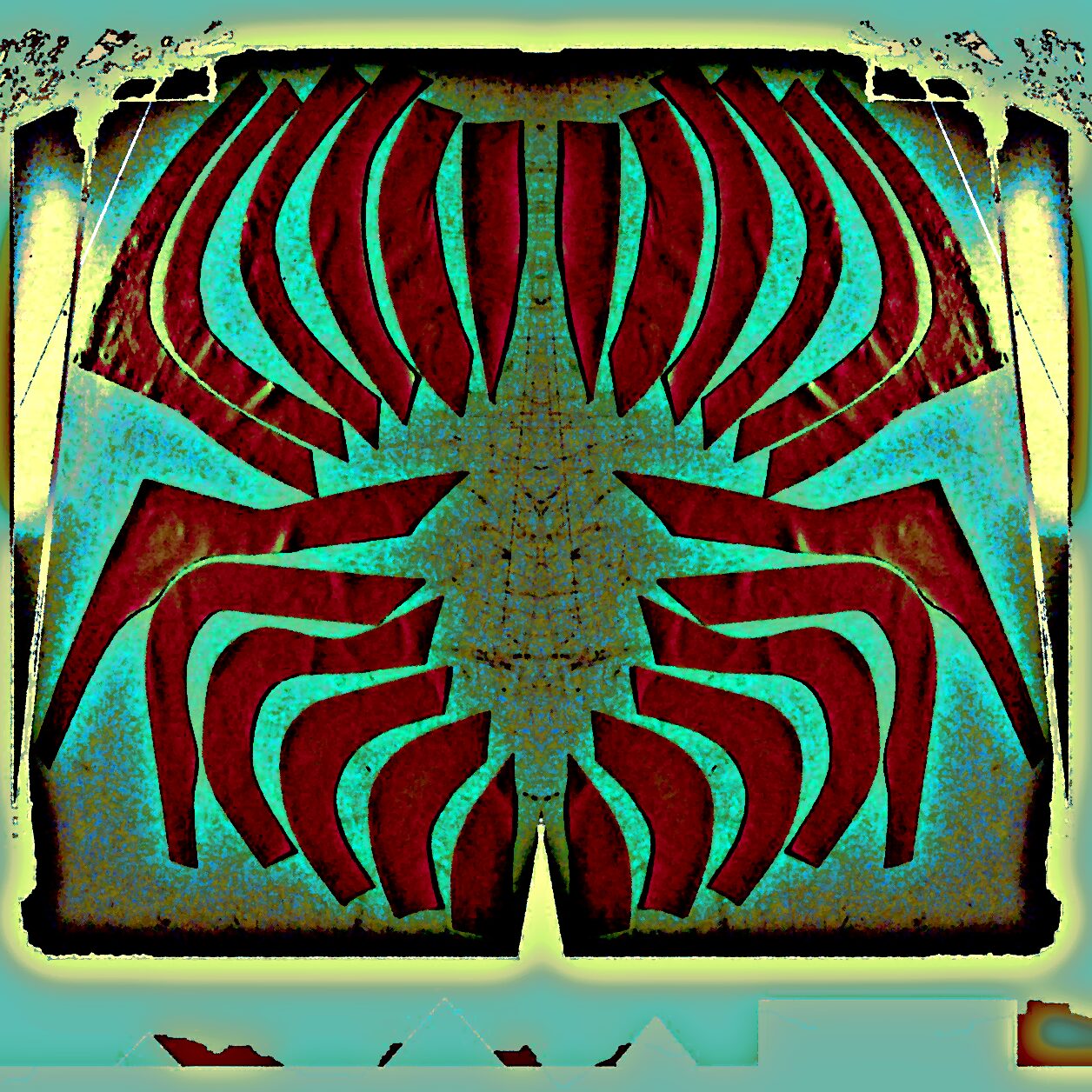 Grand collage symétrique turquoise et rouge