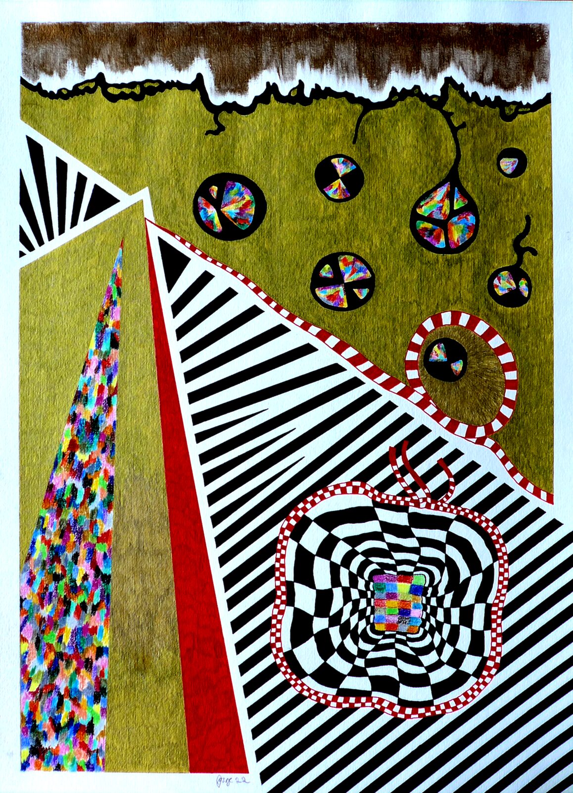 Dessin vertical aux triangles rayés et guirlandes