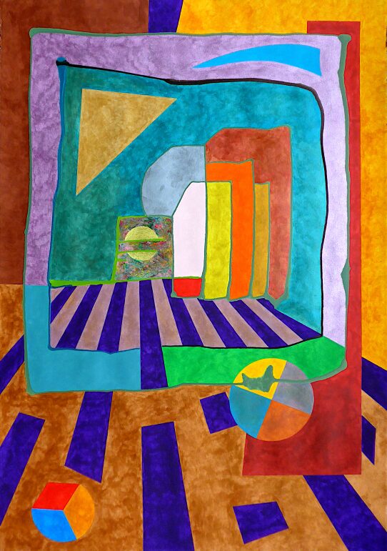 Peinture acrylique, profil bleu et rouge