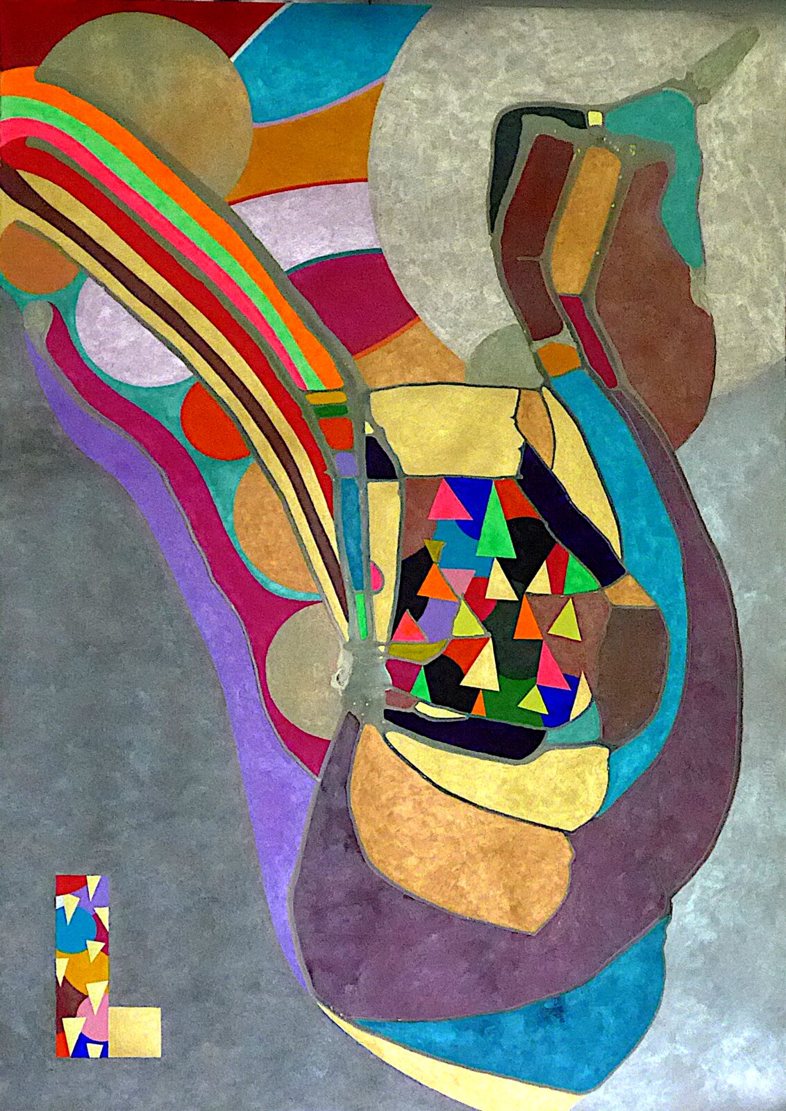 Peinture acrylique, figures cubistes oranges